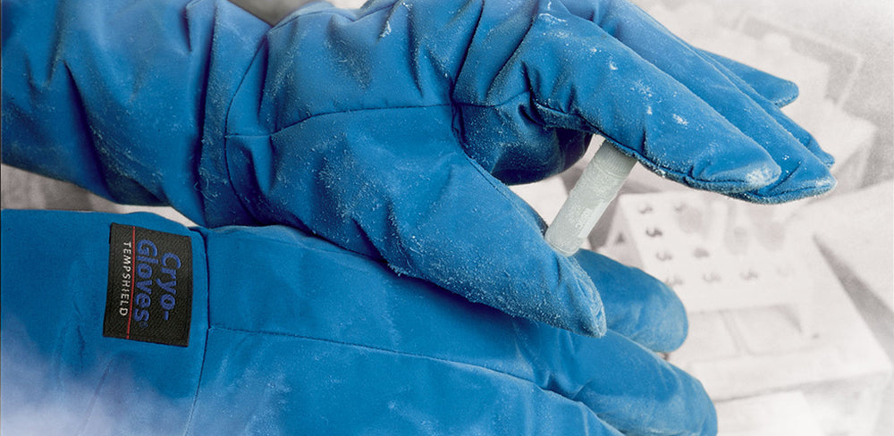 Cryo-Gloves holding Cryogenic vial